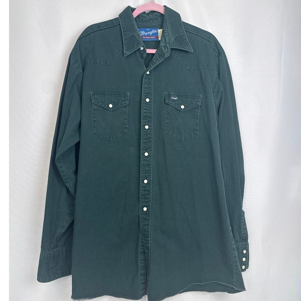 Wrangler Mens Vtg Western Pearl Snap Shirt Size XLT Hunter Green Cowboy Ranch